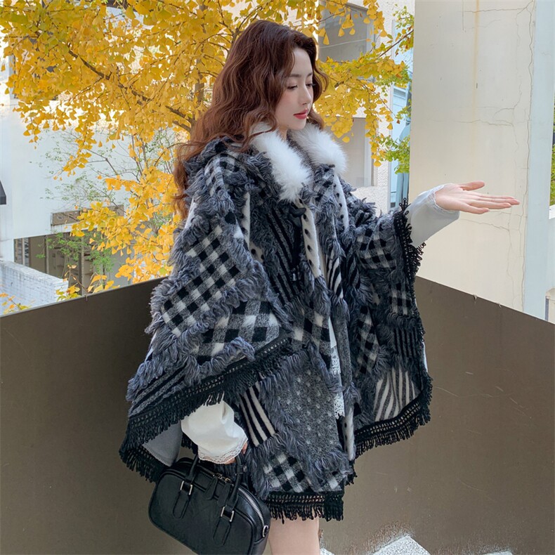【有货】格纹流苏斗篷2C115-2377-P175-K258,女装棉衣/棉服,2C115