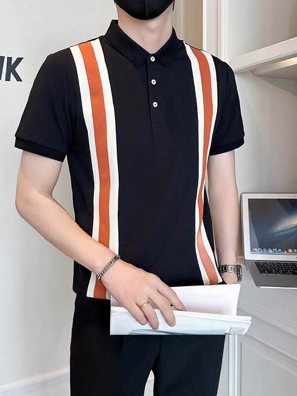 店主风社会小伙男士拼接型男翻领POLO衫男上衣301A-1/PL120/P58,男装Polo衫,星座301A-1