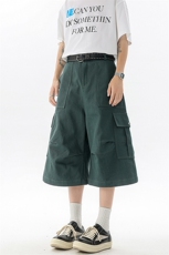 8XL-M褶皱工装牛仔短裤男夏季美式复古多口袋七分裤子QK27002P58，男装牛仔裤，电商B312
