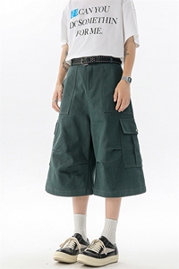 8XL-M褶皱工装牛仔短裤男夏季美式复古多口袋七分裤子QK27002P58图片