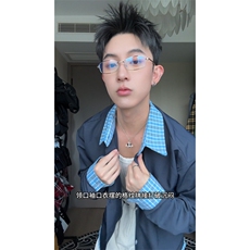 现货潮Miu系假两件藏青色格子长袖衬衫外套CS06-特P38，男装衬衫，电商C310