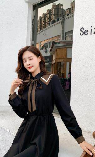 秋冬连衣裙，时尚学院风，领结可拆卸，女装连衣裙，秀水百合