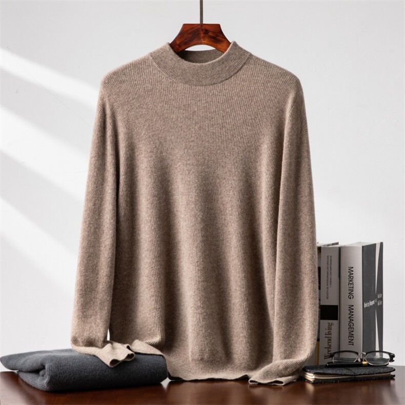 2025年秋季新款百搭碎玉针半高领羊绒衫，男装羊绒套衫，台绒羊绒