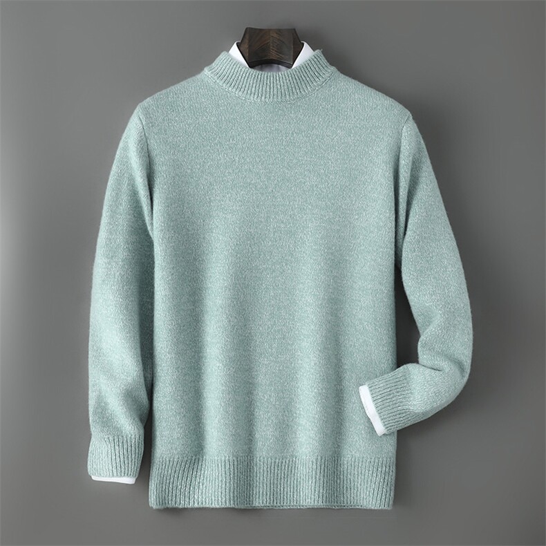 2025年秋季宽松型半高领加厚青春流行时尚百搭通勤简约休闲，男装羊毛衫，贝恒羊绒