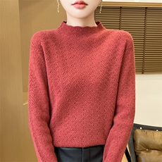 秋冬季新款毛衣女宽松显瘦时尚百搭安迪绒花纹半高针织衫，女装针织衫/毛衣，贵皇网供仓