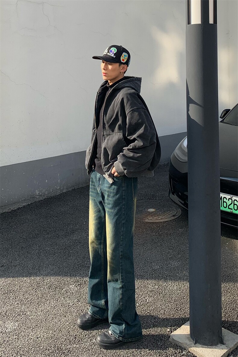 B221美式ins高街暗黑光版修身微喇牛仔裤LK23137-P55控78,男装牛仔裤,电商B221
