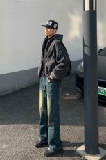 B221美式ins高街暗黑光版修身微喇牛仔裤LK23137-P55控78，男装牛仔裤，电商B221
