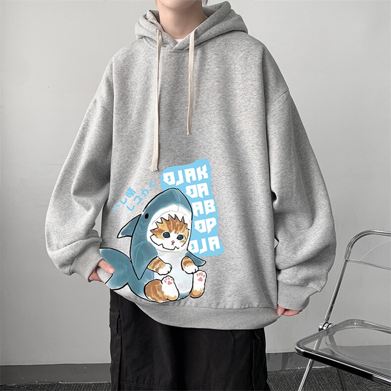 WY2217-P35加绒款-P40纯棉连帽卫衣男大码运动帽衫宽松薄外套男,男装卫衣,电商A040