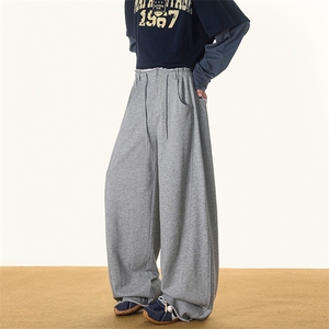 8XL-M 灰色抽绳休闲裤男宽松阔腿裤卫裤设计感拖地裤男裤K9174P58图片