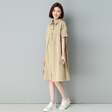 中年妈妈薄款纯棉牛仔连衣裙女2025夏季新款宽松休闲减龄衬衫裙子，女装连衣裙，秋牧寒烟