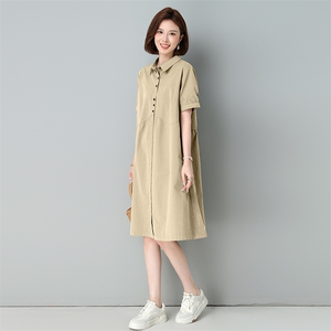 中年妈妈薄款纯棉牛仔连衣裙女2025夏季新款宽松休闲减龄衬衫裙子图片