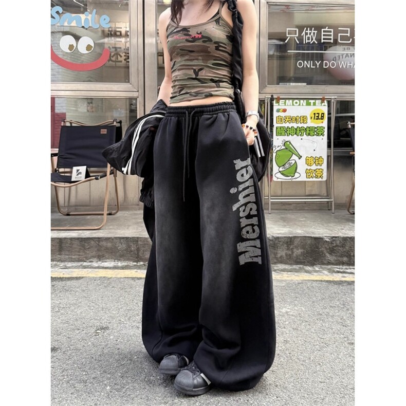 美式街头复古做旧字母弯刀春秋宽松休闲百搭直筒街舞阔腿裤XM571，男装休闲裤，星座208-5
