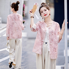 重工刺绣新中式国风薄外套女2024新款夏季气质撞色盘扣防晒衣上衣，女装短外套，众宇琦