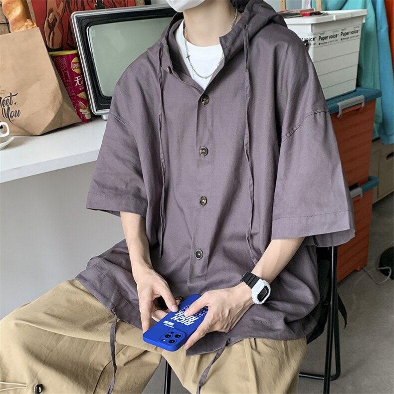 2023夏季日系抽绳防晒新款韩版宽松连帽五分袖上衣衣W3241-P35,男装夹克,星座512-2