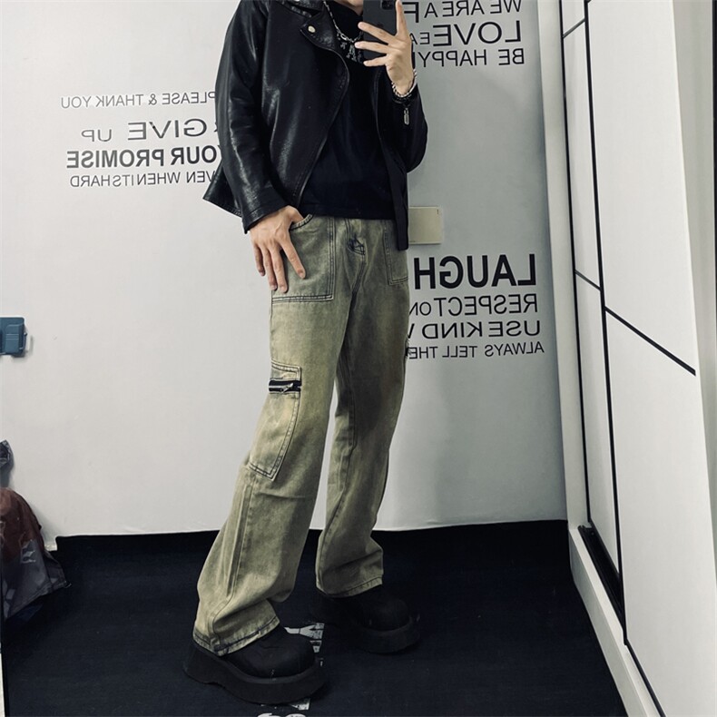 美式vibe复古铆钉牛仔裤男款高街潮牌直筒阔腿帅气KX201-P55,男装牛仔裤,星座1109-3