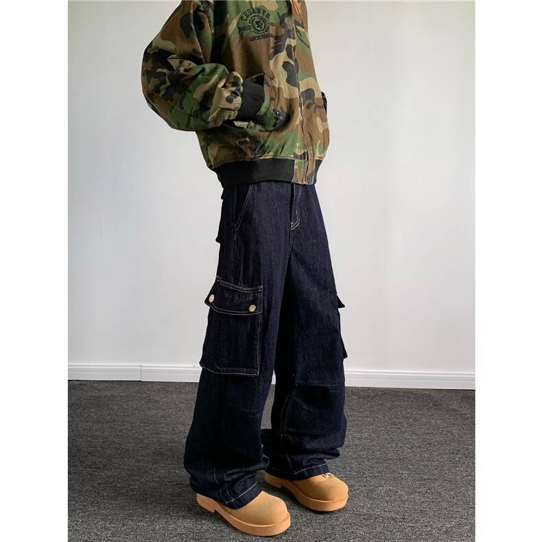 工装牛仔裤男士韩版潮流高街帅大口袋2024冬季ins长裤RK2386-P53，男装牛仔裤，星座412-2