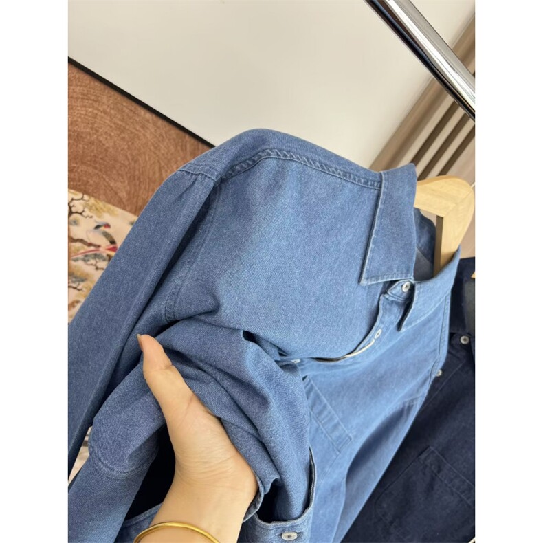 现货纯色牛仔衬衫日系复古宽松休闲廓形工装长袖衬衣LC066-p45,男装衬衫,星座1008