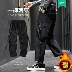 2020冬季新款加绒加厚大码男士休闲运动九分裤 A438-2图片