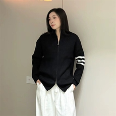 重磅秋冬北极绒开衫毛衣美式复古休闲慵懒风男女立领针织衫外套，男装针织衫/毛衣，电商A486