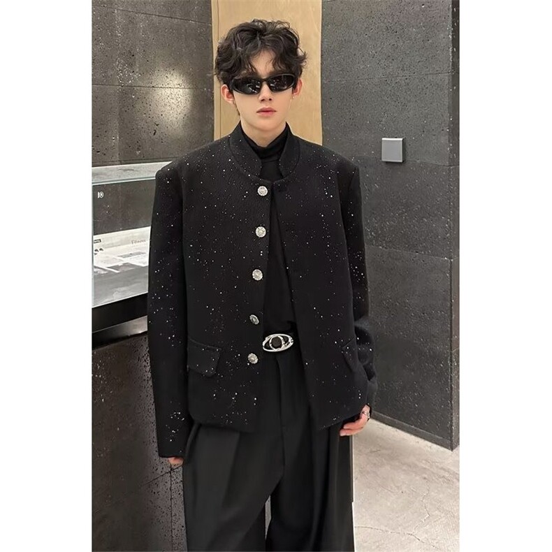 网络图现货潮流秋冬新款高级感星空烫金垫肩高端男西服JXZ27-P68,男装西服,星座715-7
