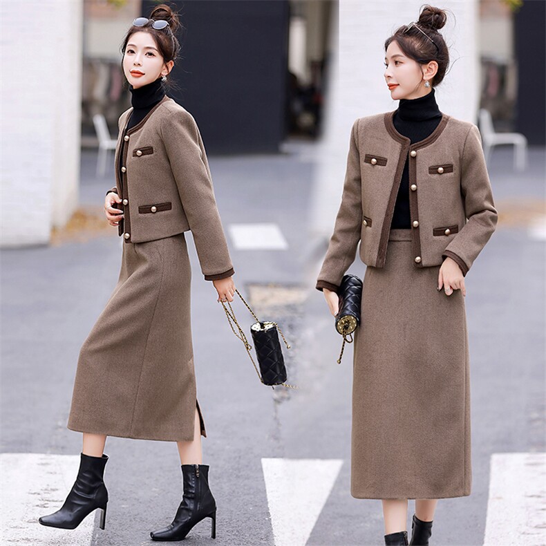 【bao款主推】2025冬秋新款小香风羽绒服两件套撞色套装+羽绒内胆，女装套装/套裙，兰菲阁