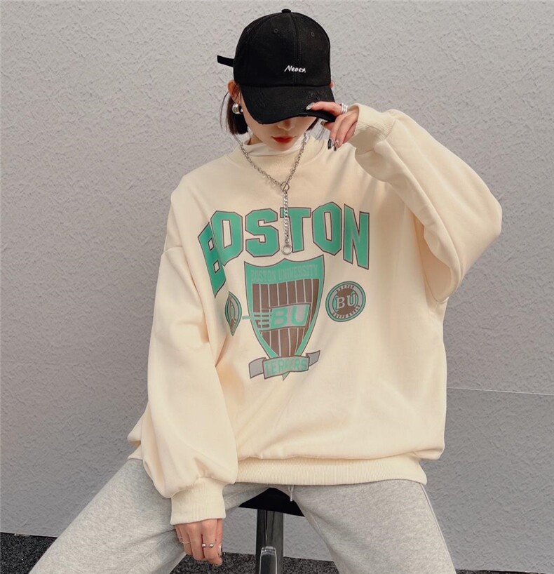 2021年冬装新款韩版宽松加绒加厚卫衣，女装卫衣/绒衫，咖啡色