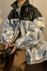 1港风室内鳄鱼纹PU皮棉衣男拼接毛绒外套男8717P138控188，男装棉衣，星座226-2