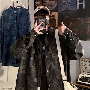 新款春秋牛仔衬衫男港风宽松长袖衬衣韩版潮流痞帅上衣cs60-p55，男装衬衫，星座1008-2