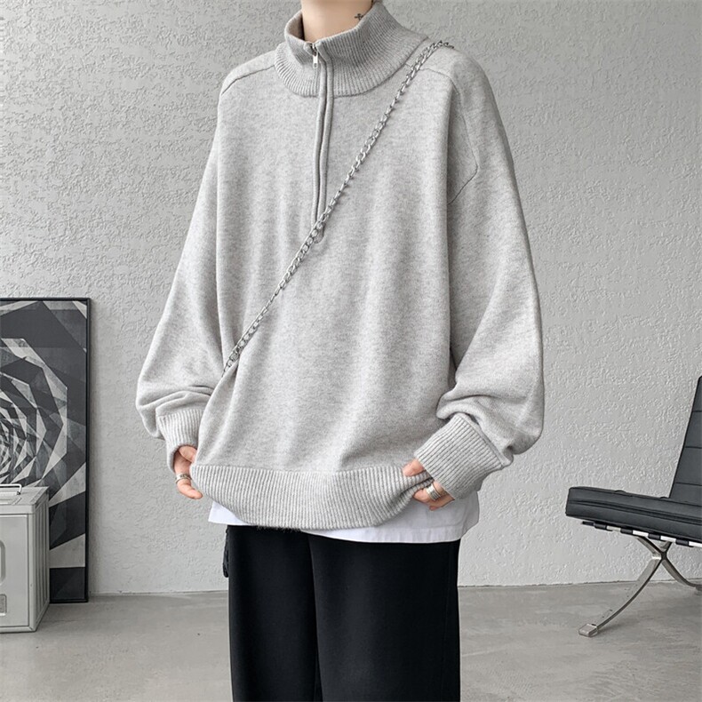 8XL-M复古半拉链立领毛衣男大码宽松针织线衫上衣外套MY1507/P75,男装针织衫/毛衣,电商B238