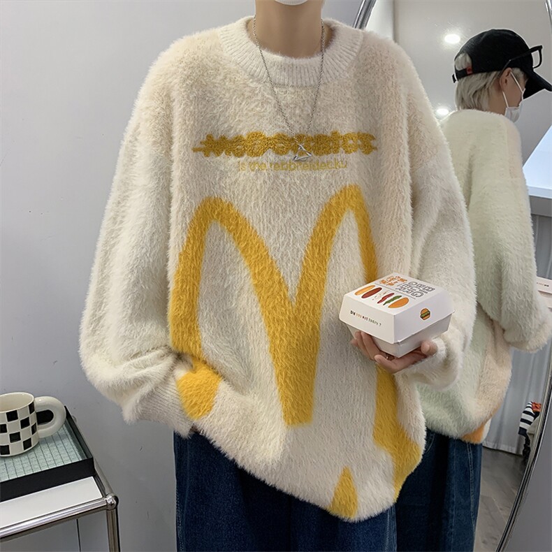港风秋款男圆领毛衣条纹兔子字母印花针织衫外套M9157P50,男装针织衫/毛衣,星座1013-1