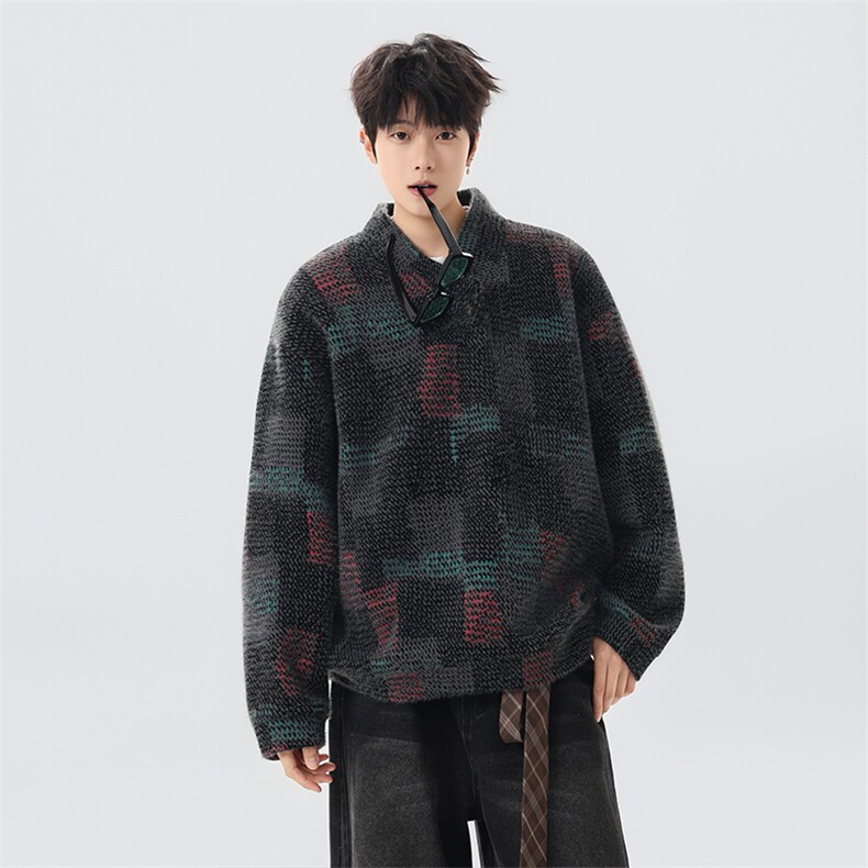 YK86145-P65聚酯纤维78.3%锦纶21.7%美式复古针织卫衣,男装卫衣,电商A086-1