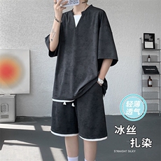特批P55无差价25夏季冰丝顺滑扎染假两件休闲大码两件套男TZ5362，男装T恤，电商A001-1