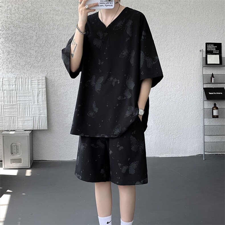 TZ786-特批55控98夏季新款扎染冰丝速干大码短袖短裤T恤套装,男装牛仔裤,电商A059