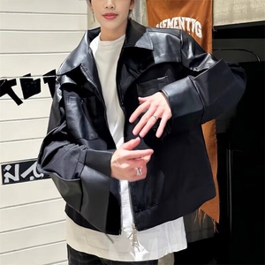 春秋设计感高级小众解构pu皮衣拼接机车皮衣短外套男痞帅夹克潮图片