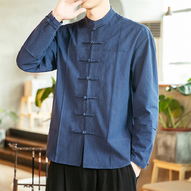 2021春季新款男装中国风衬衫中式盘扣唐装外套汉服上衣白C06,男装衬衫,电商B277(原6028)