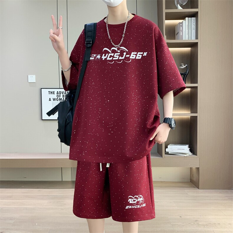 港风套装男宽松菠萝格满天星圆领短袖T恤短裤痞帅套装TZ6628-P50,男装牛仔裤,星座310B-3