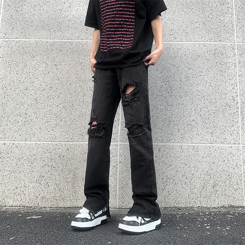 现货 夏季修身vibe美式高街破洞黄泥染拉链牛仔裤男K822-K823-P55图片