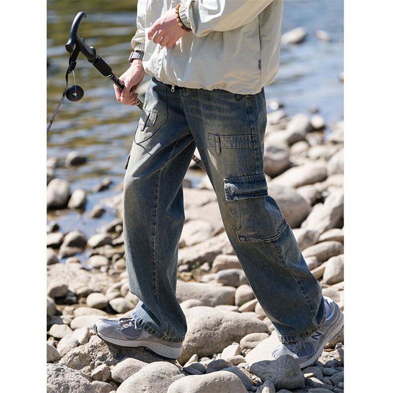 多口袋vibe高街美式复古工装裤女秋阔腿牛仔裤男宽松D1129/P58，男装牛仔裤，电商B381-2