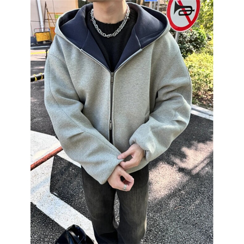 双拉链开衫卫衣男款秋季廓形美式高街重磅硬挺连帽外套J06,女装短外套,星座1116A（原606A-3）
