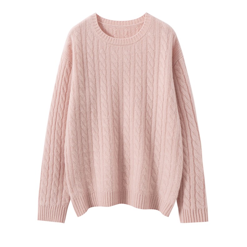2025秋冬新款女羊绒衫100羊绒圆领螺纹长袖羊绒套衫保暖羊绒毛衣，女装针织衫/毛衣，艾森羊绒