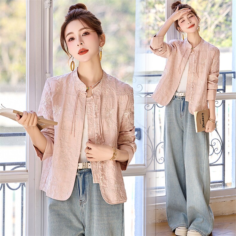 新中式国风提花外套女短款2025春季新款高级感复古禅意小个子上衣，女装短外套，润尚靓点