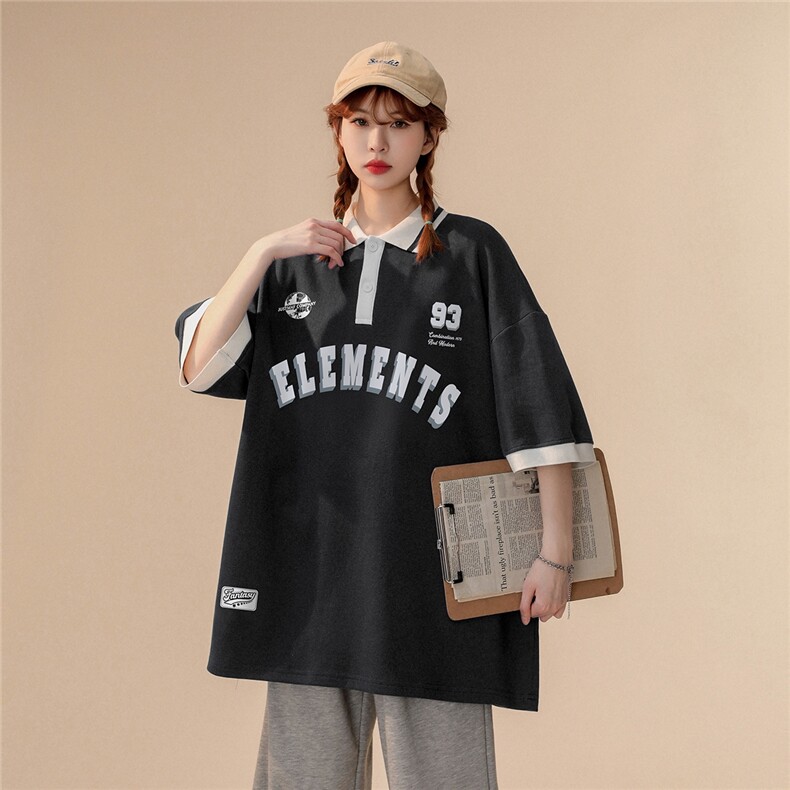 中性2022新款夏季撞色字母印花ins短袖POLO衫T恤PL276P45控68,女装T恤,A247A