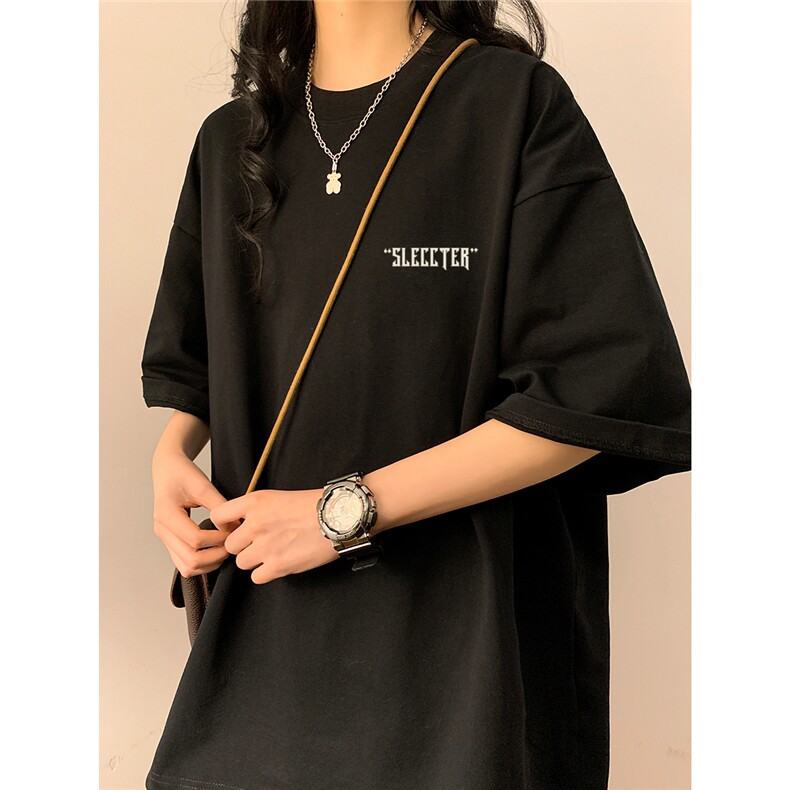 中性女装潮字母印花百搭圆领短袖T恤半袖上衣男女班服S1258-P25黑图片