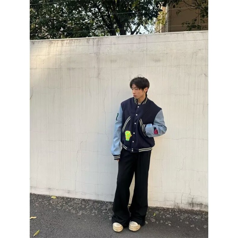 1506A/G55620/P68美式复古拼接徽章刺绣毛呢棒球服1，女装职业装，星座1506A