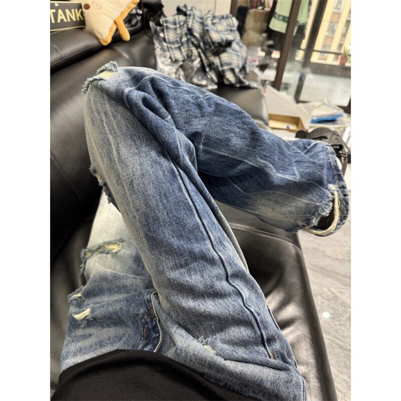 G3153HH-特P48闪电纹破洞牛仔裤美式高街cleanfit裤子直筒微喇裤,男装牛仔裤,星座1007（原301D）