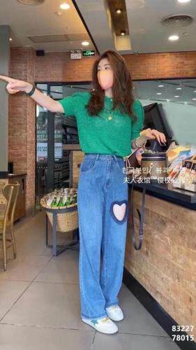 秋装新款漏洞爱心阔腿牛仔长裤，其它，8+9