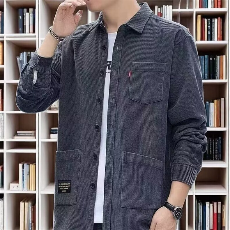 1506/Q51310/P34灯芯绒衬衫男休闲复古工装外套男士大码长袖上衣,男装衬衫,星座1506