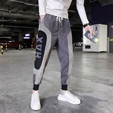 秋冬季新款灯芯绒裤子男社会小伙潮牌个性休闲裤韩版拼色哈伦裤图片