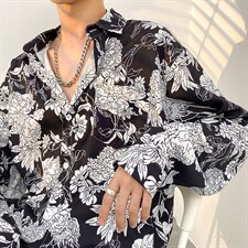 2025秋季新款衬衫青少年长袖免烫宽松扎染印花男衬衫CS2312-P35，男装衬衫，电商A062