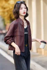 中古灯笼袖立领皮衣外套女2025春季新款时尚帅气高端流行机车夹克，女装皮衣，魅丽静蓝